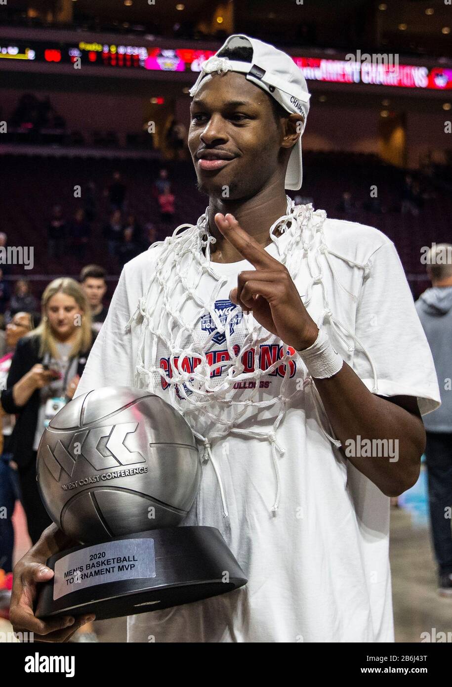 Mar 10 2020 Las Vegas, NV, U.S.A. Gonzaga Joel Ayayi was awarded West Coast Conference MVP after the NCAA West Coast Conference Men's Basketball Tournament Championship game between Gonzaga Bulldogs and the Saint Marys Gaels 84-66 win at Orleans Arena Las Vegas, NV. Thurman James/CSM Stock Photo