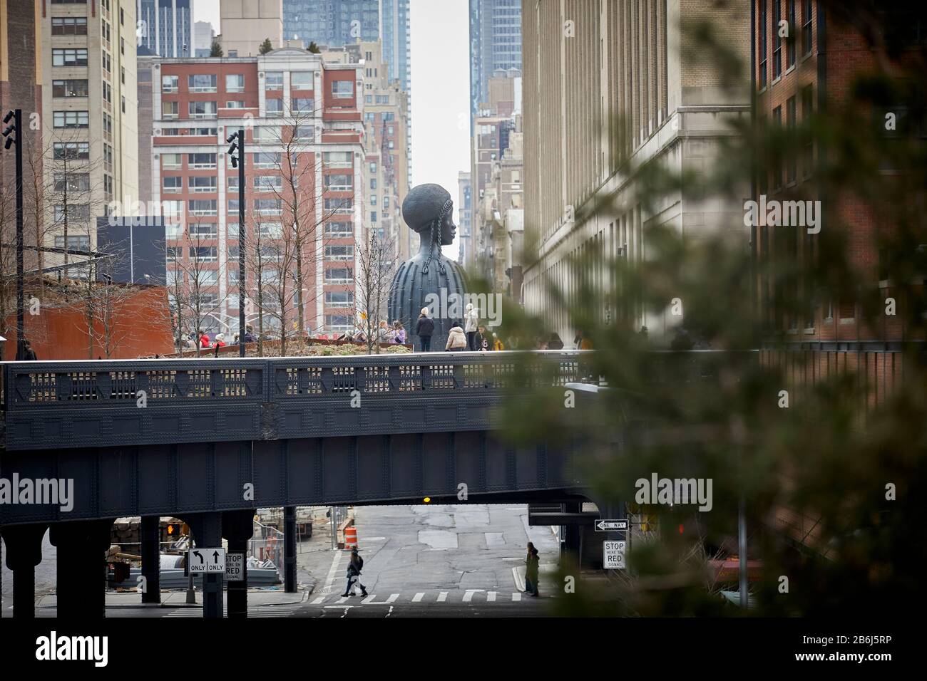 New York city Manhattan monumental sculpture 'Brick House', by US artist Simone Leigh, installed in the High Line Hudson Yards Stock Photo