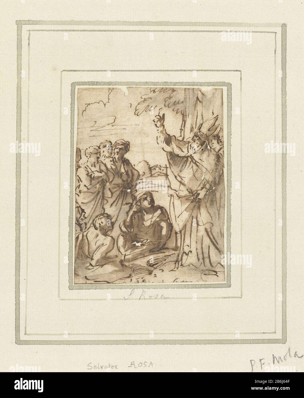 The preaching of Barnabas The hearing of Barnabas Object Type: drawing Object number: RP-T-1959-151 Manufacturer :  draftsman: Pierfrancesco Mola Dating: 1647 - 1652 Physical characteristics: pen or brush in brown material: paper Ink Technique: pen / brush dimensions: h 94 mm × W 71 mm Stock Photo