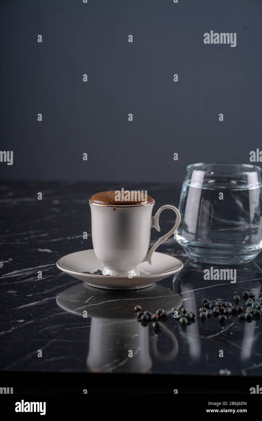 Turkish coffee on marble table Stock Photo