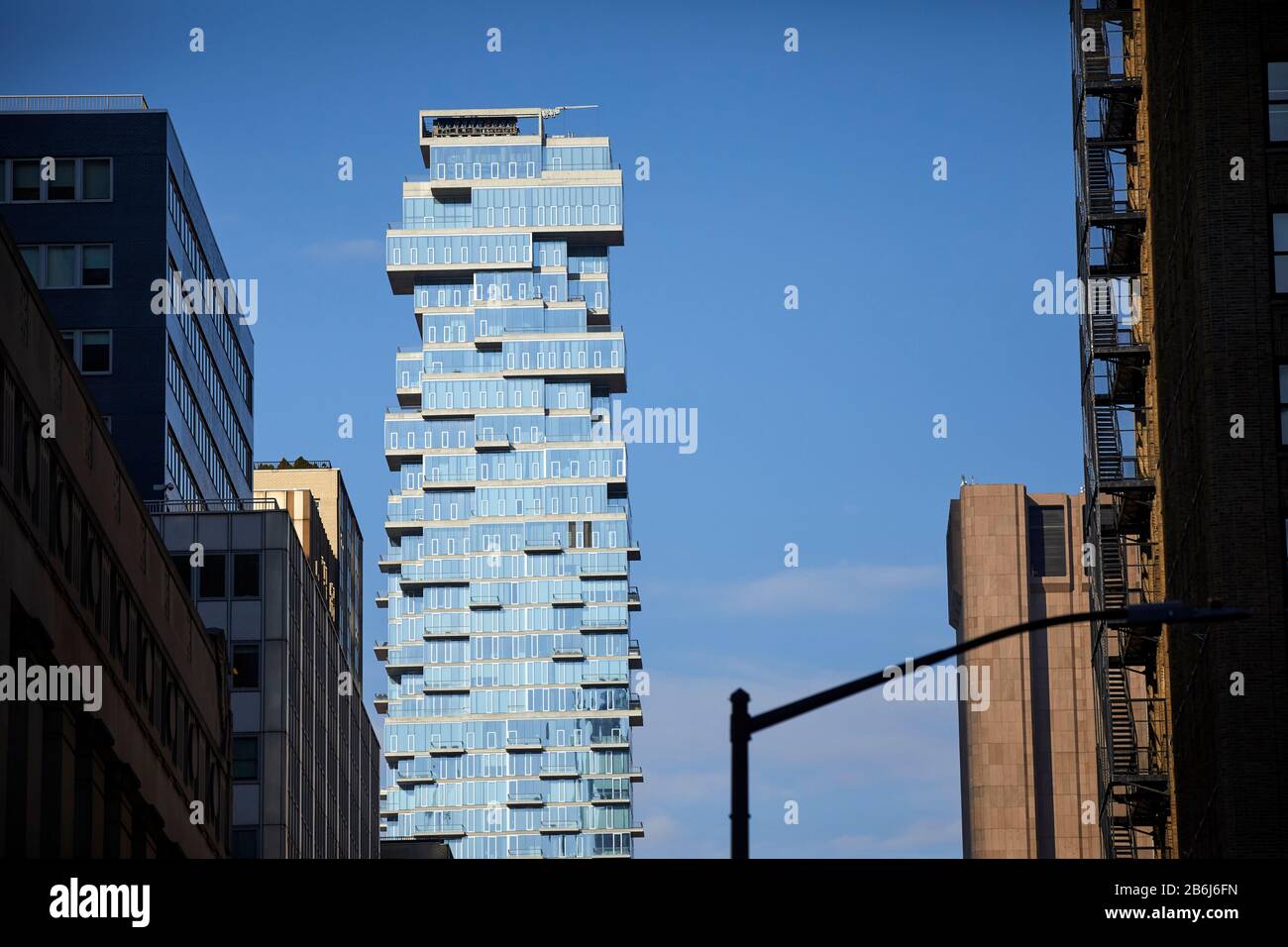 New York city Manhattan 56 Leonard Street 57-story skyscrape Swiss architecture firm Herzog & de Meuron described the building as houses stacked in th Stock Photo
