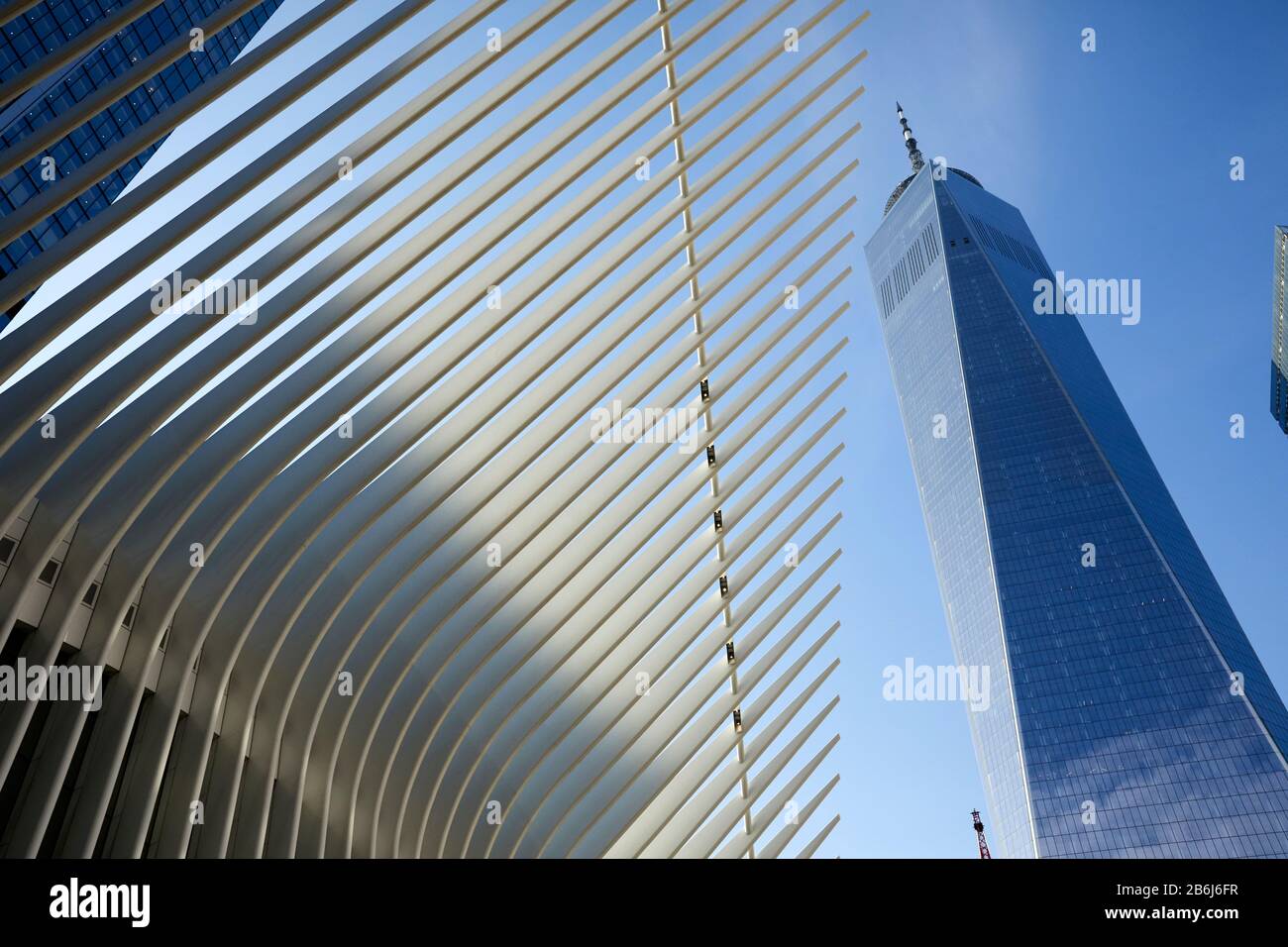 New York city Manhattan Gloveworx Westfield World Trade Centre shopping mall and Freedom Tower Stock Photo