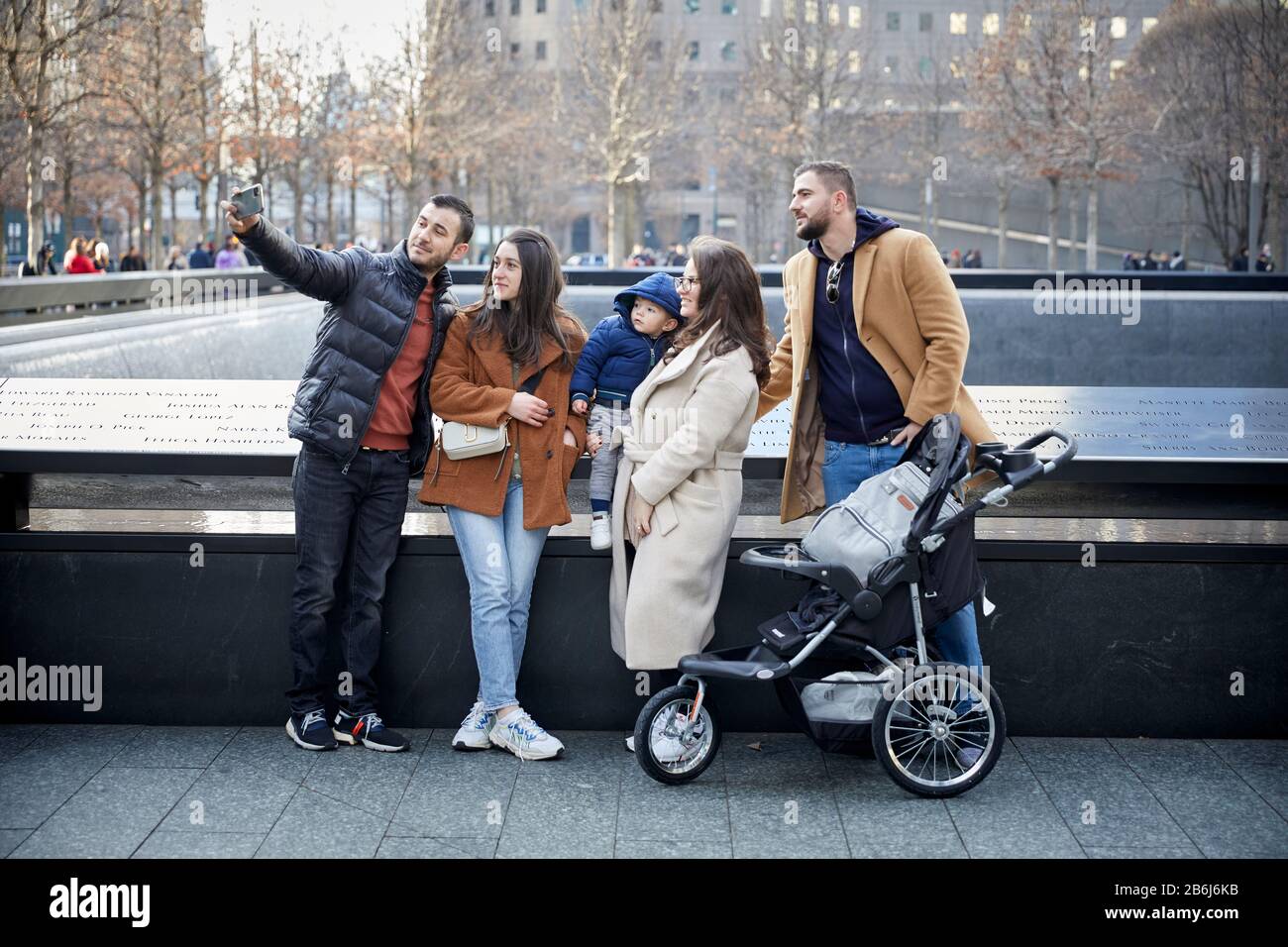 New York city Manhattan selfie style family portrait at the 911 memorial Stock Photo
