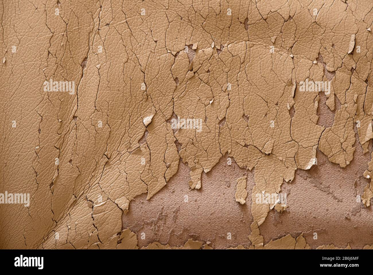 Cracked beige leather texture. Background in bad condition. Stock Photo