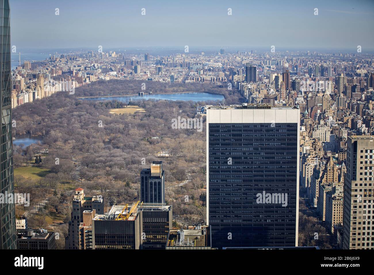 New York city Manhattan skyline Central Park with building lining the perimeter Stock Photo