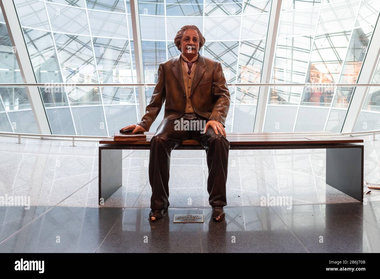 Albert Einstein statue at Frankfurt airport, Germany Stock Photo