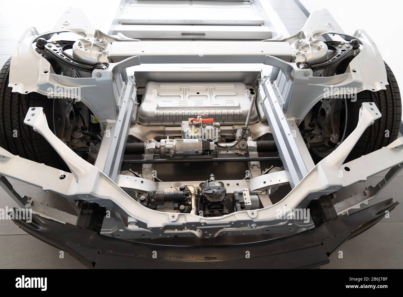 Bordeaux , Aquitaine / France - 11 25 2019 : tesla motor engine front detail drive model s chassis Stock Photo
