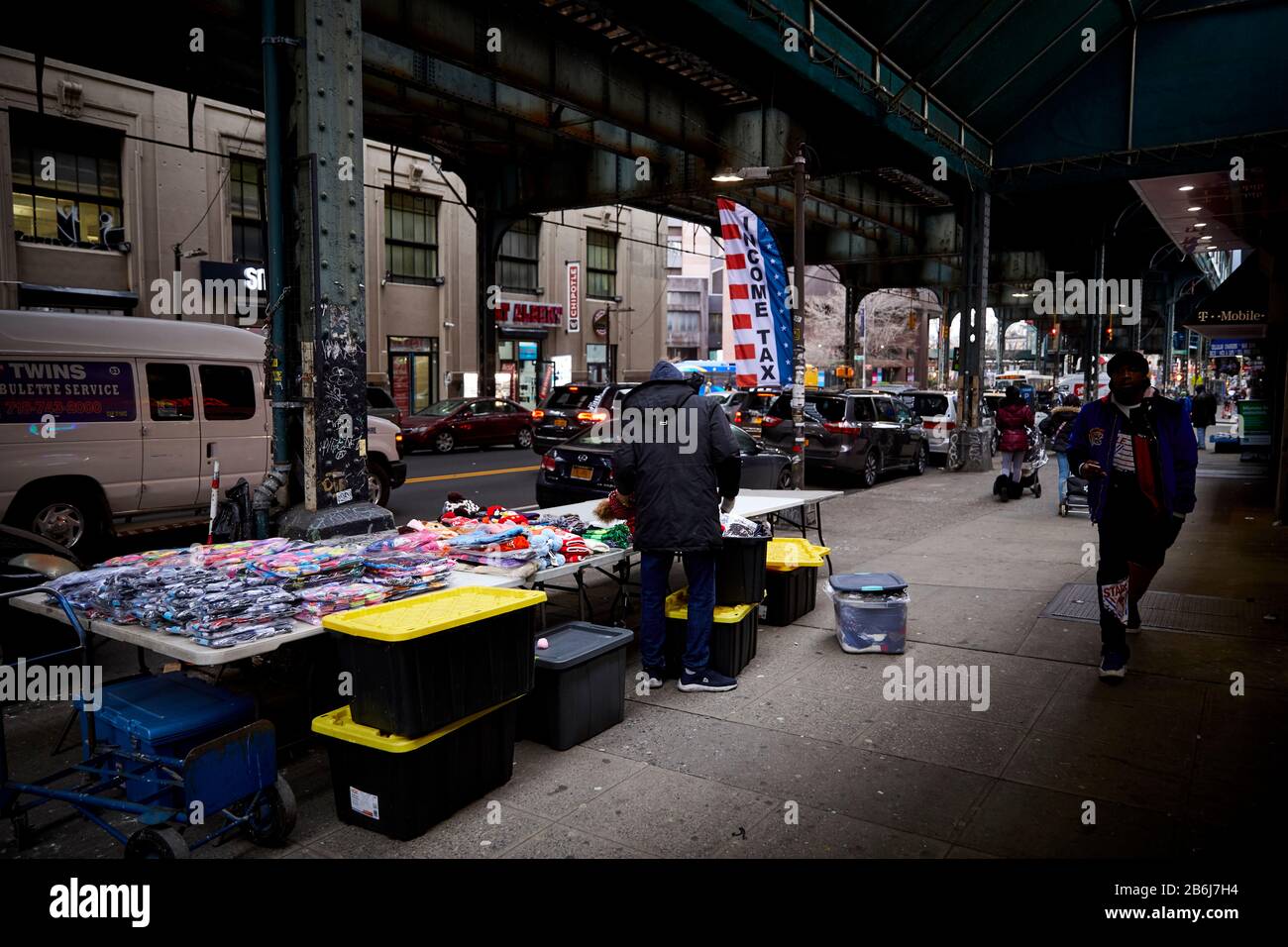 New York borough Brooklyn Bushwick neighbourhood Flushing Avenue Subway station above the street