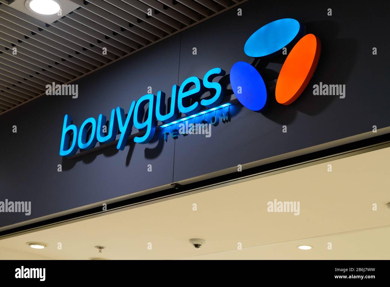 Bordeaux , Aquitaine / France - 11 20 2019 : Bouygues telecom shop sign logo phone operator store french Stock Photo