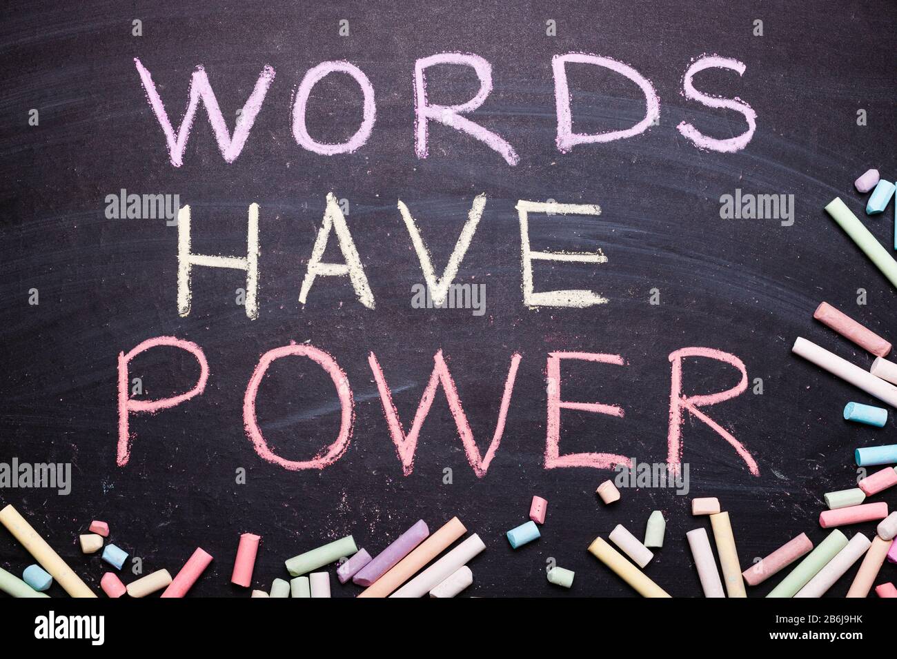 word have power written in chalk on a blackboard Stock Photo