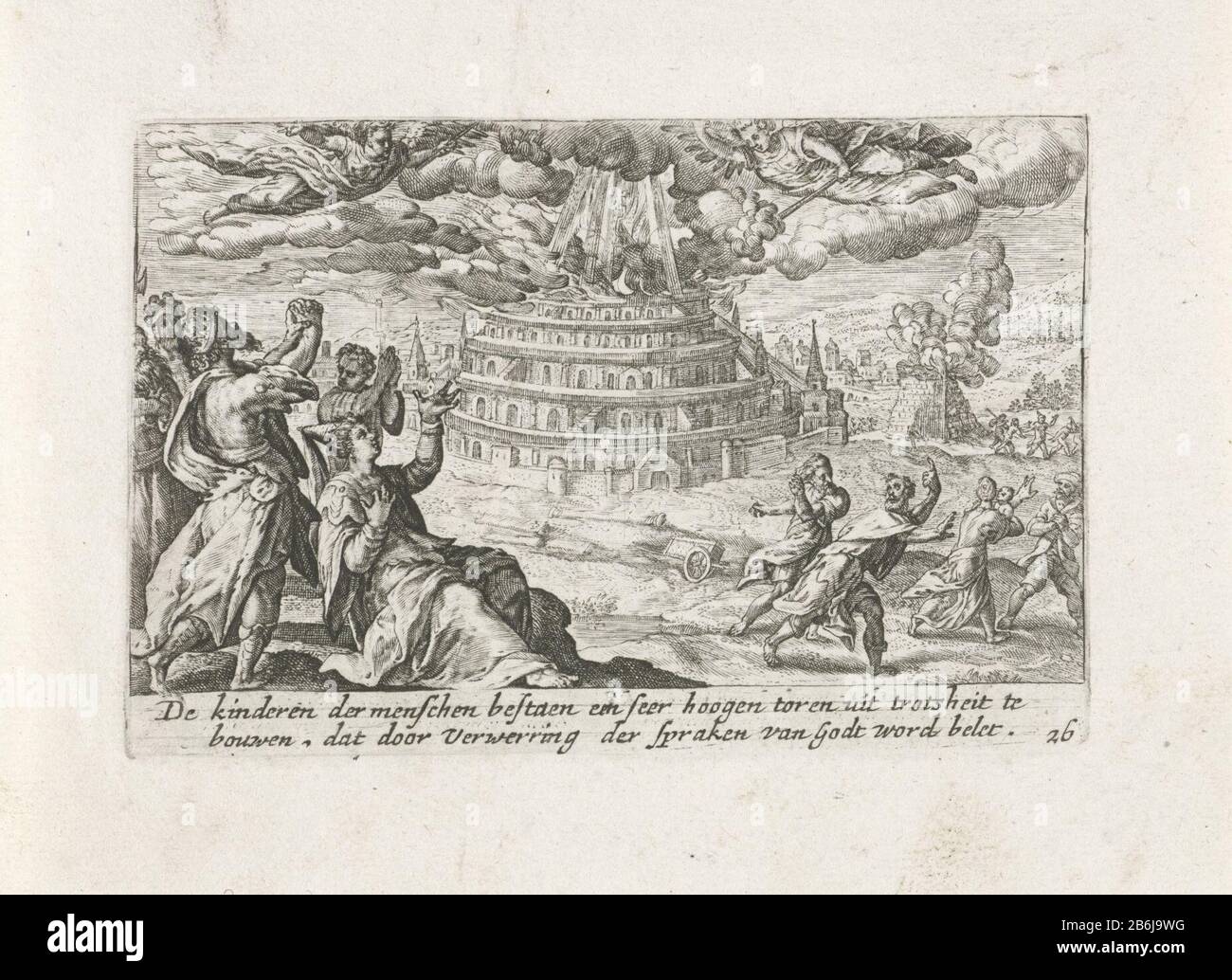 The Tower of Babel Liber Genesis (series title) God destroyed the tower of Babel. To punish people for their pride confuses the language of the people so that they can no longer understand each other. In the margin a two-line caption in Nederlands. Manufacturer : printmaker: Crispijn of Passe (I) Publisher: Isaac Greve Place manufacture: printmaker: Utrecht Publisher: Amsterdam Date: 1700 - 1750 Physical features: car material: paper Technique: engra (printing process) Dimensions: plate edge : h 84 mm × W 126 mmToelichtingPrent also used in: Genesis Liber / Het Genesis, third edition. Amsterda Stock Photo