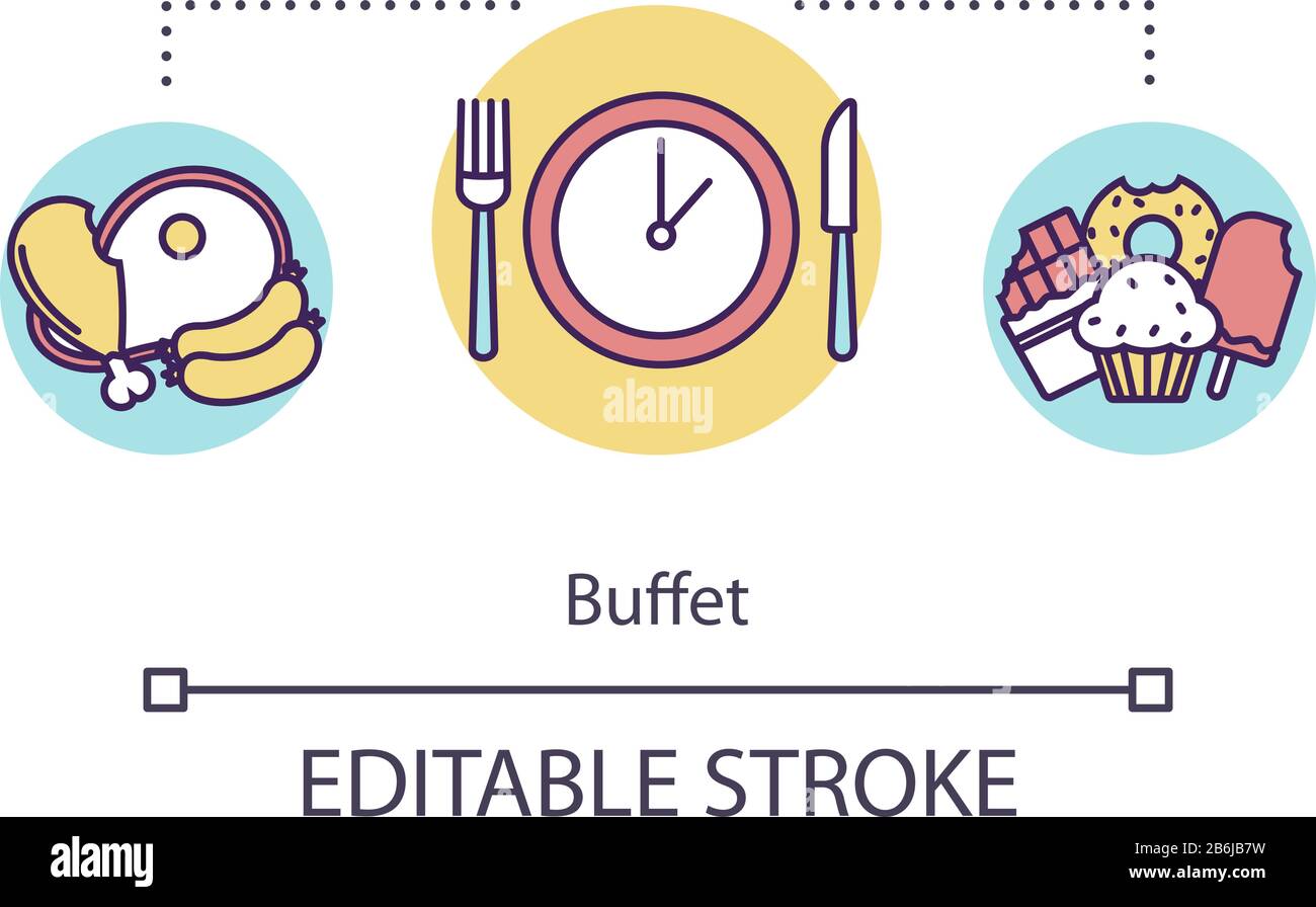 Buffet concept icon. Self service restaurant, hotel nutrition idea thin