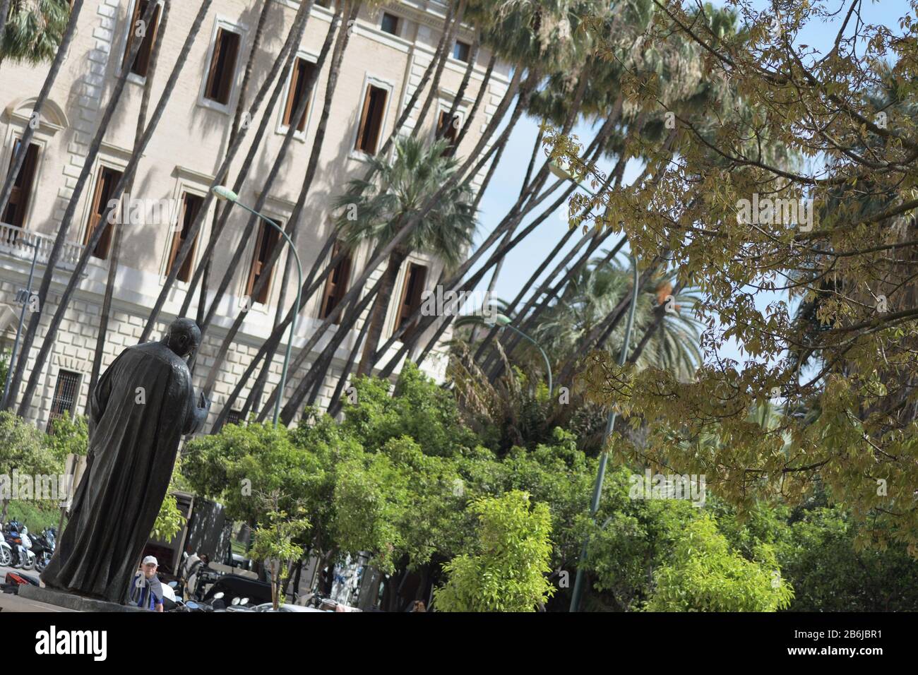 Statue of a priest Cardinal Herrera Oria and Customs Museum in Malaga