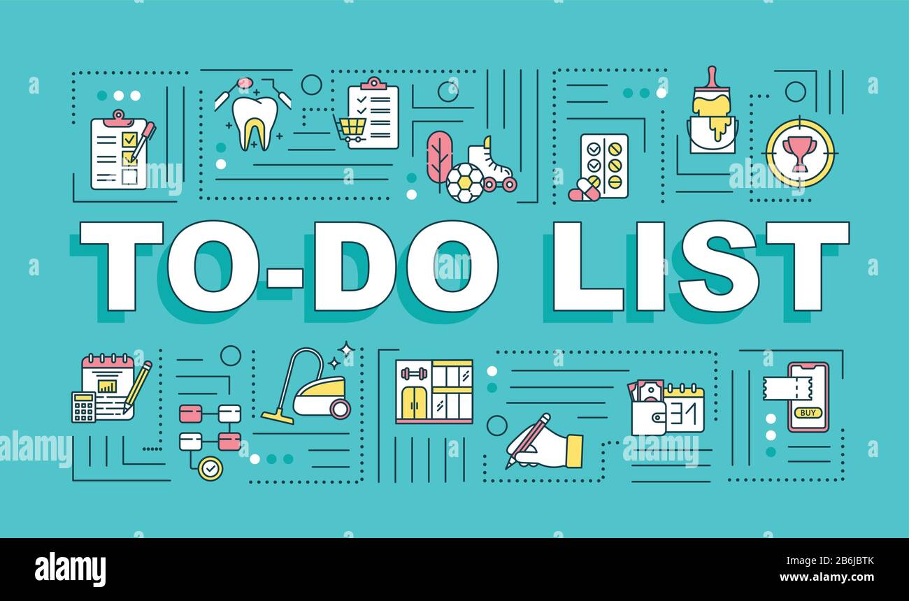 To do list word concepts banner. Task prioritizing. Planning and scheduling. Infographics with linear icons on turquoise background. Isolated Stock Vector