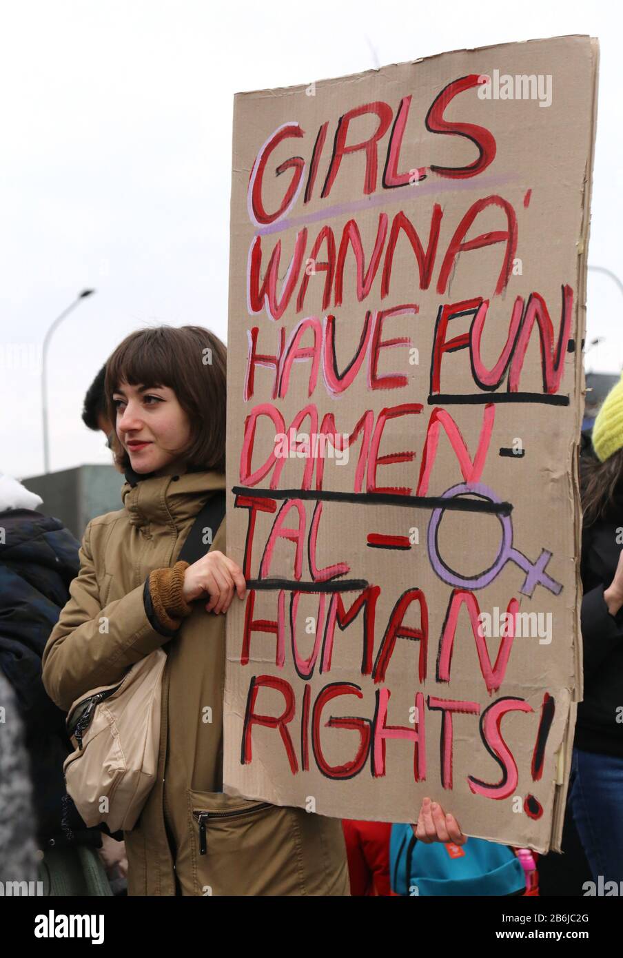 Cracow. Krakow. Poland. Manifa. Women demonstrate for equal rights on International Women's Day. Stock Photo