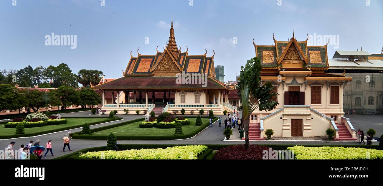 The Royal Palace is a complex of buildings which serves as the royal residence of the king of Cambodia. Stock Photo