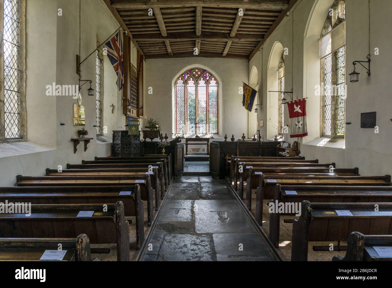 Interior of the church of St Andrew in the village of Walberswick, Suffolk, UK; a  17th century building sitting with the ruins of an earlier church. Stock Photo