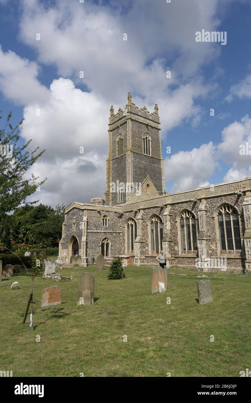 Exterior of the church of St Andrew in the village of Walberswick, Suffolk, UK; a  17th century building sitting with the ruins of an earlier church. Stock Photo