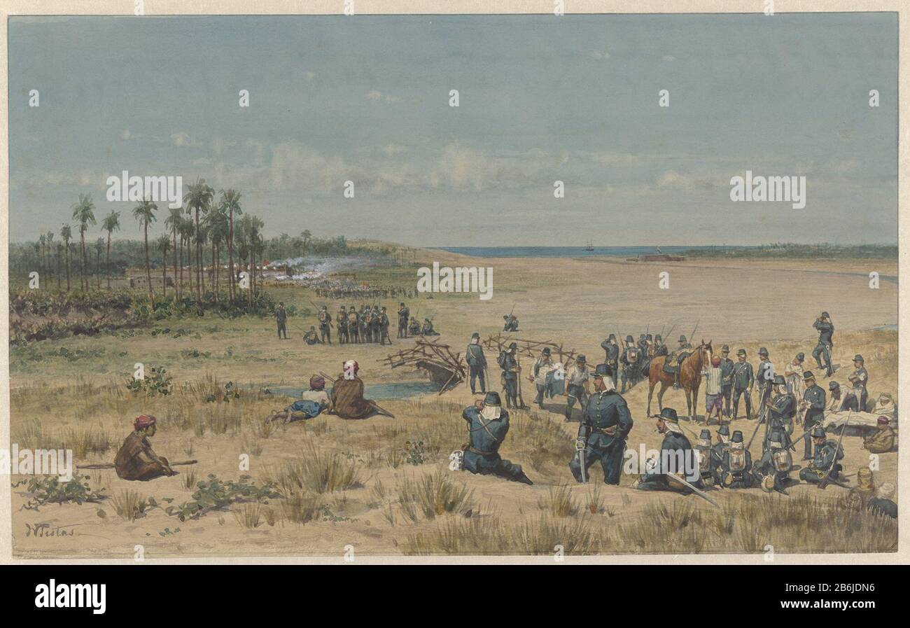 The conquest of Toemoelit during the expedition Samalangan, August 26, 1877 The Conquest of Toemoelit during the expedition Samalangan, August 26 1877 Object Type : drawing watercolor Item number: RP-T 1959-85Catalogusreferentie: FMH 8444Opmerking (added number RPK) Manufacture Creator: artist Willem de Famars Testa Dated: Jan 1883 Physical features: pencil, paintbrush in colors in watercolor materials: paper pencil watercolor technique: brush dimensions: h 298 mm × W 488 mmToelichtingNiet in Frederick Muller; added by RPK nummer. Subject (military) attack attack  siege Aceh War when: 1877-08 Stock Photo