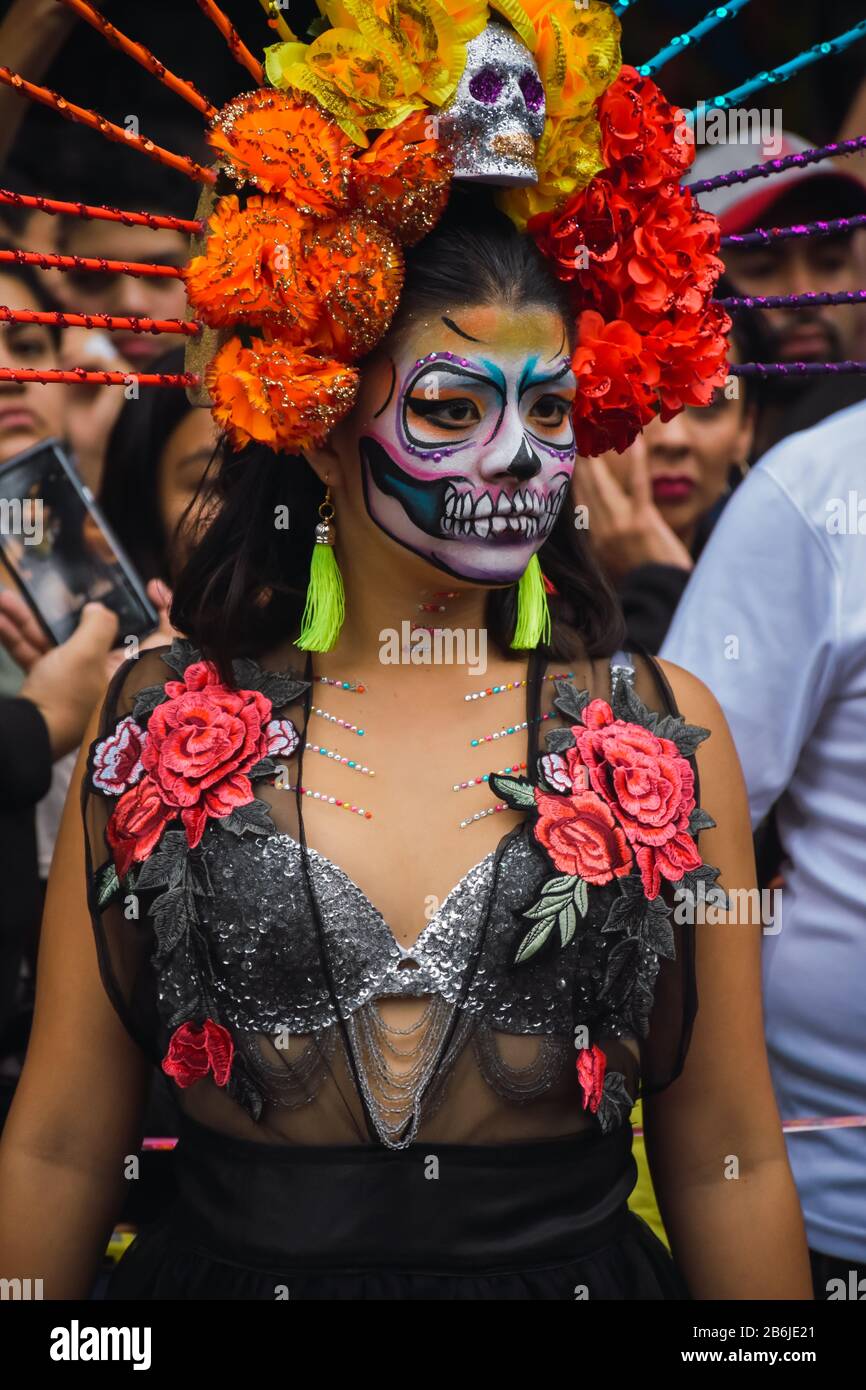 Mexico City, Mexico, ; October 26 2019: Beautiful woman with colorful catrina  costume on the day of the dead in mexico Stock Photo - Alamy