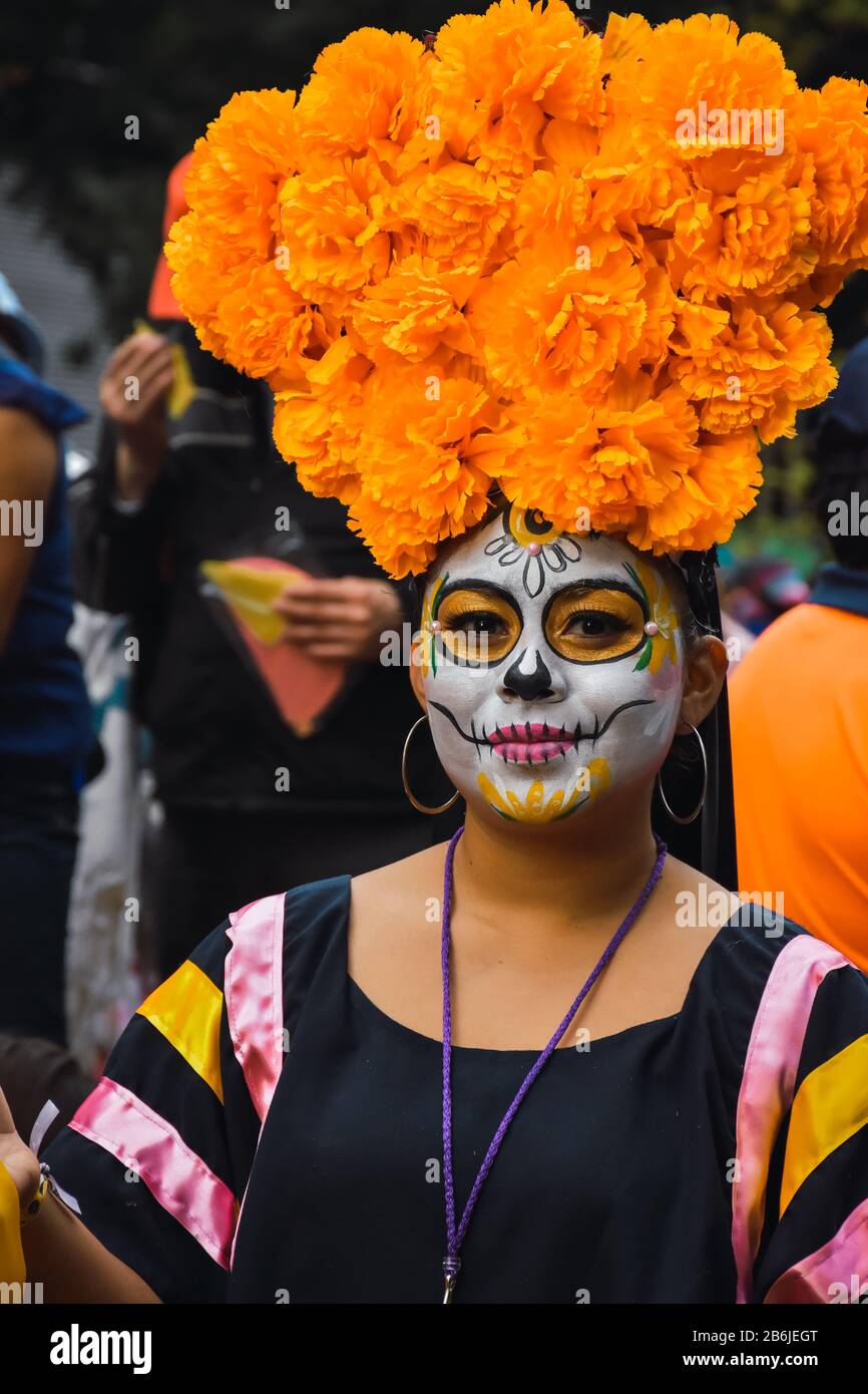 Mexico City, Mexico, ; October 26 2019 Beautiful woman dressed as