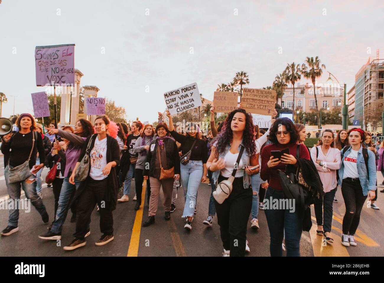 Malaga Spain March 8th 2020 People Celebrating 8m Woman Day With Banners And Placards During Feminist Strike In Malaga On March 8 Th 2020 Stock Photo Alamy