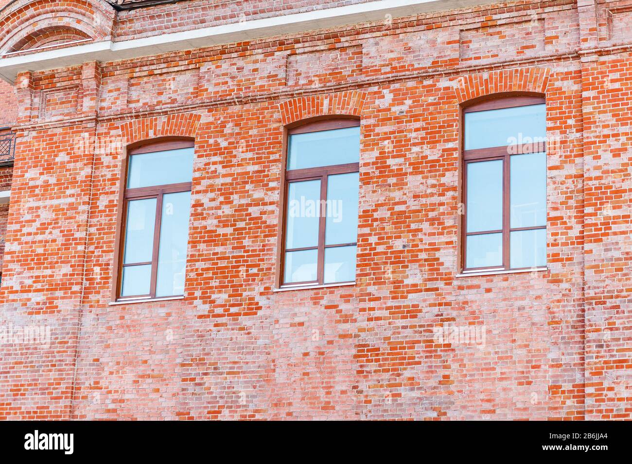 Building brick wall covered with salt, concept of problems with humidity and incorrect materials at flawful construction Stock Photo