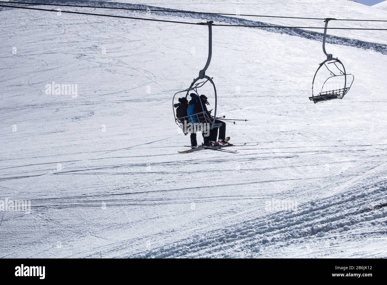 Mzaar Kfardebian Lebanon 11 March Ski Enthusiasts On Chair Lifts Take To The Slopes On