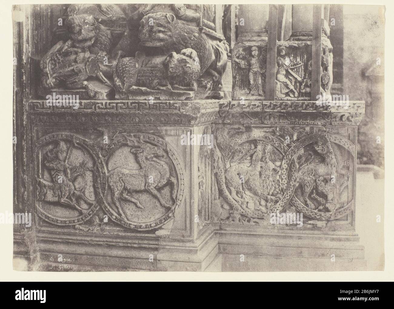Detail of the ornamentation of St Gilles du Gard in Arles Detail of the ornamentation of St. Gilles du Gard Arles Object Type : picture Item number: RP-F 2005-107-247 Inscriptions / Brands: signature recto image lo, written on negative: 'C. Nègre.'titel, lo recto image, written on negative: 'St. Gilles.' Manufacturer : Photographer: Charles Nègre (listed property) Place manufacture: France Date: 1852 Physical features: salt print on photo paper material: paper Technique: salt print dimensions: photo: H 374 mm × W 325 mmOnderwerp Stock Photo