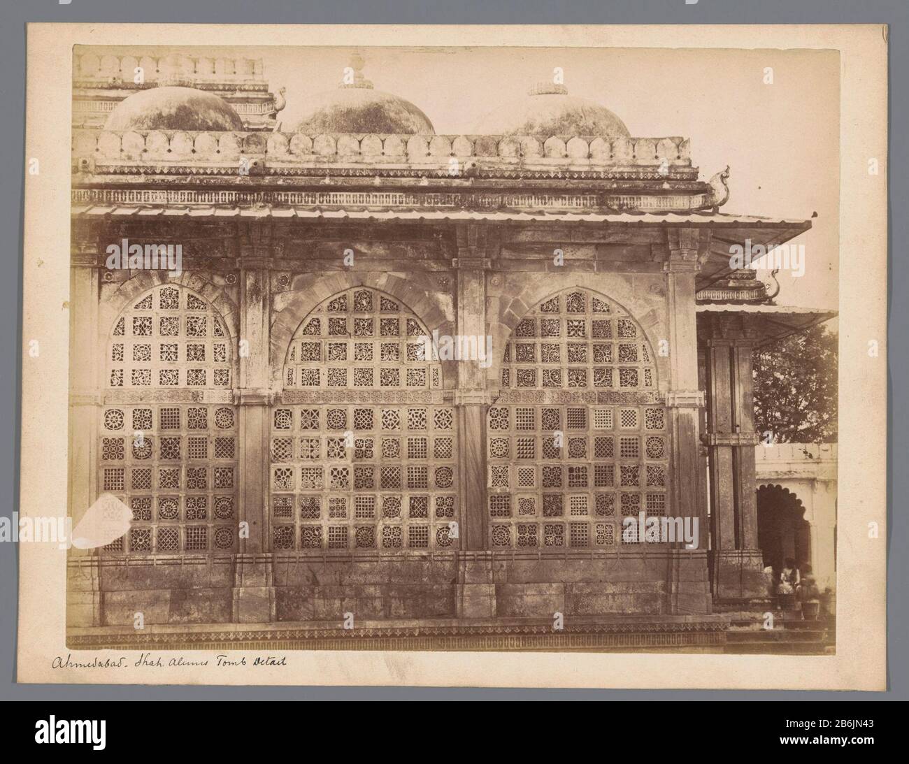 Detail of the mausoleum of E Shah Alam Ahmedabad Shah Alums Tomb Detail (title object) Detail of the mausoleum of Shah e Alam in AhmedabadAhmedabad. Shah Alums Tomb Detail (title object) Property Type: photographs Item number: RP-F F02455 Manufacturer : Photographer: anonymous place Manufacture: Unknown Date: 1850 - 1900 Physical features: albumen print material: paper cardboard Technique: albumen print dimensions: photo: H 199 mm × W 254 mmblad: h 219 mm × W 285 mm Subject: mausoleum where: Gujarat Stock Photo