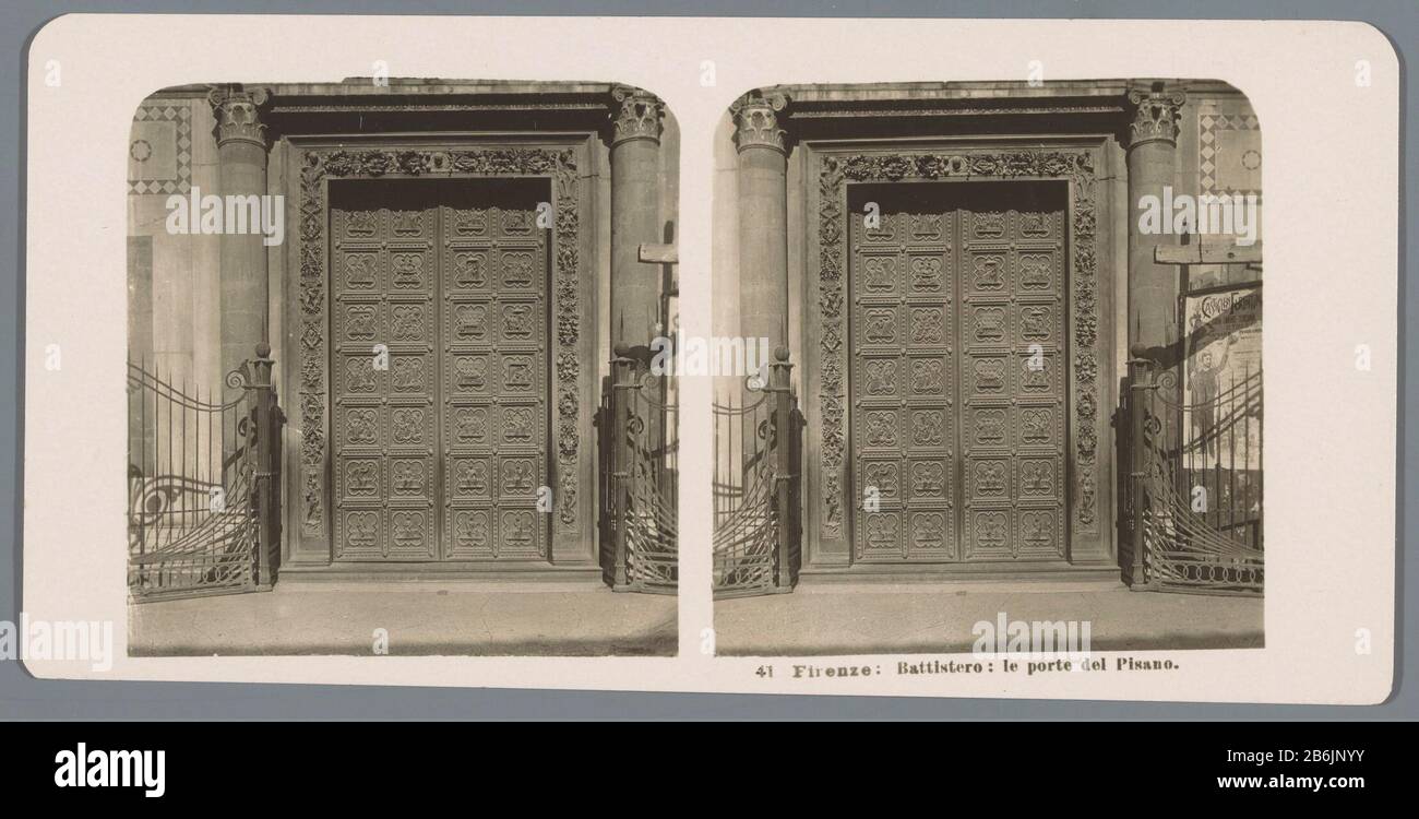 Doors of the Baptisterium, Florence, Florence battistero le porte del Pisano (title object) Doors of the Baptistry to FlorenceFirenze: battistero: le porte del Pisano (title object) Property Type: Stereo picture Item number: RP-F 00-9158 Inscriptions / Brands: number, recto, printed: '41'opschrift , verso, printed: Neue Gesellschaft Photo A.-G. Steglitz-Berlin 1905.' Manufacturer : Photographer: Neue Photo Gesellschaft (listed property) Place manufacture: Florence Date: 1905 Material: cardboard paper technique: gelatin silver print dimensions: Secondary medium: H 88 mm × W 179 mm Subject: faça Stock Photo
