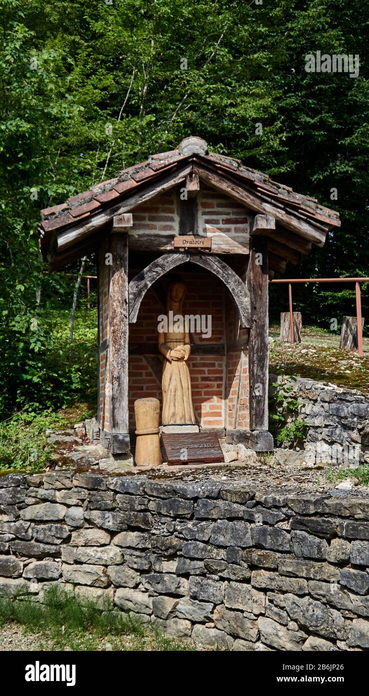 France, Ain departement, Auvergne - Rhone - Alpes région. Ecomuseum Country House in Saint-Etienne-du-Bois.A small chapel Our Lady of Mangettes incorpored in the museum. Stock Photo