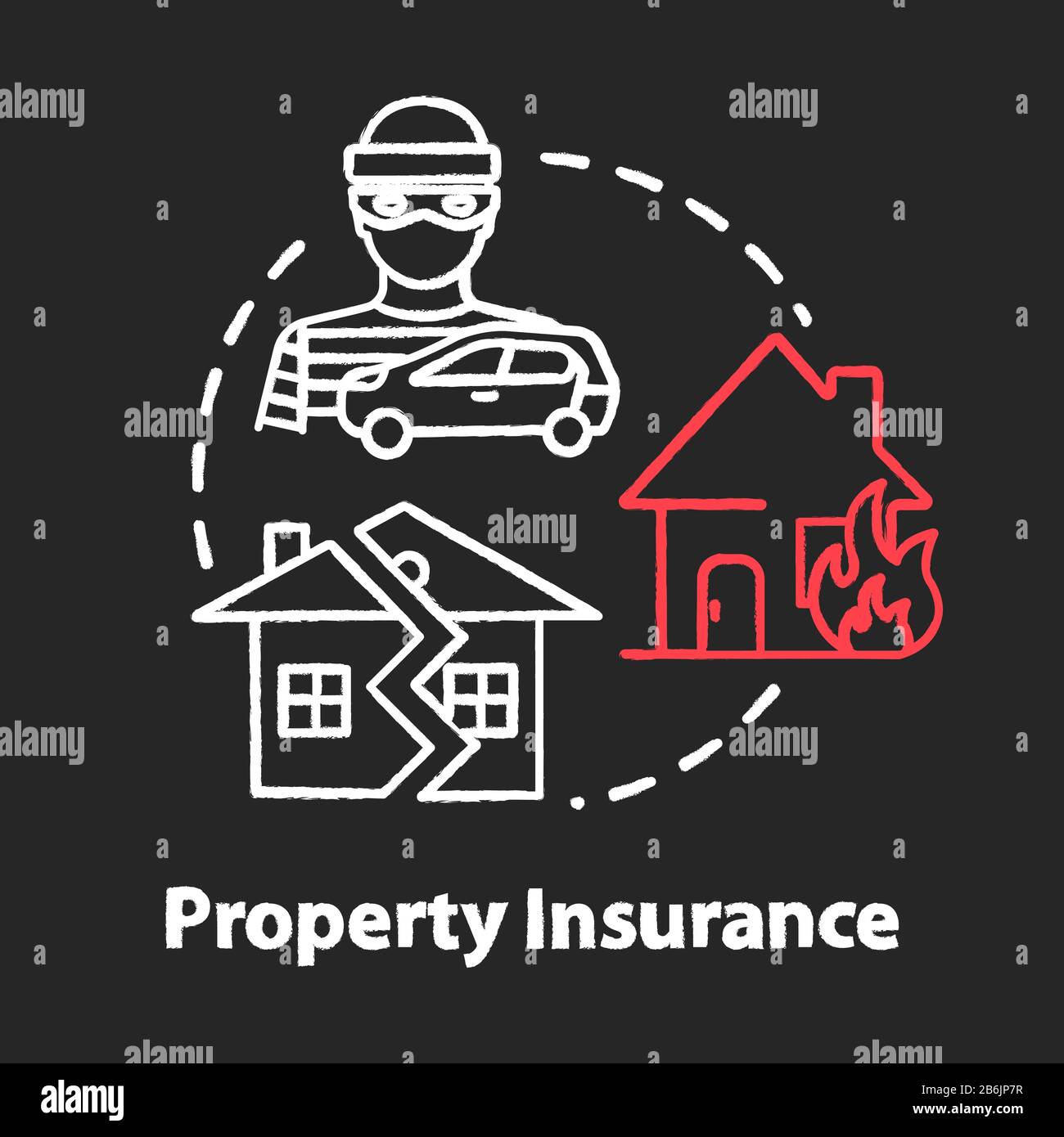 Property insurance chalk RGB color concept icon. House robbery. Crime