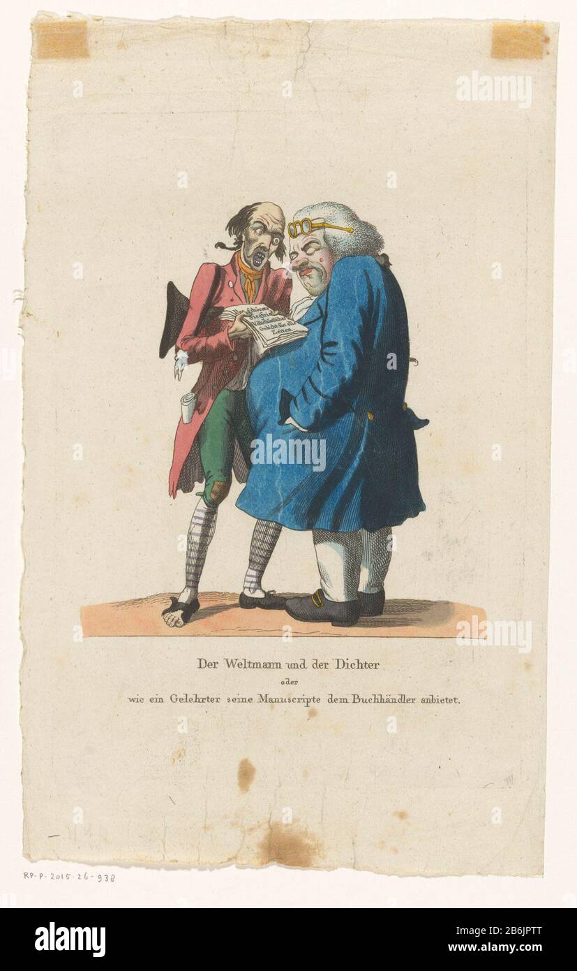 the manuscript is titled 'Der gehörnte Siegfried Volksthümliches Poem für alle Zeiten'. Manufacturer : printmaker: anonymous date: 1784 - approx 1850 Physical features: etching, hand colored material: paper Technique: etching / hand-color measurements: plate edge: h 257 mm × W 180 mmToelichtingGeïnspireerd on the print, 'Book Seller & Author', possibly manufactured by Samuel Alken and Thomas Rowlandson to Henry Wigstead, first issued in 1784. this performance are several kopieën. Subject: writer, poet, author publishing, publisher handwriting, written textVerwe RVing and law Credit Line: Beque Stock Photo