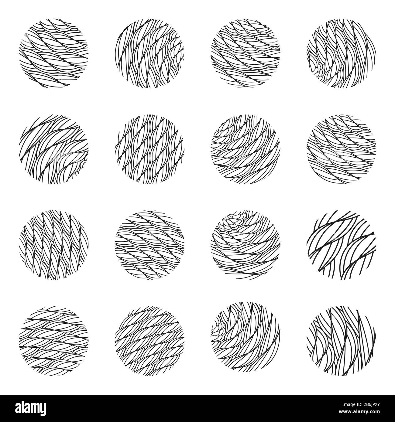 Vector outline rope design elements. Twisted rope patterns. Stock Vector