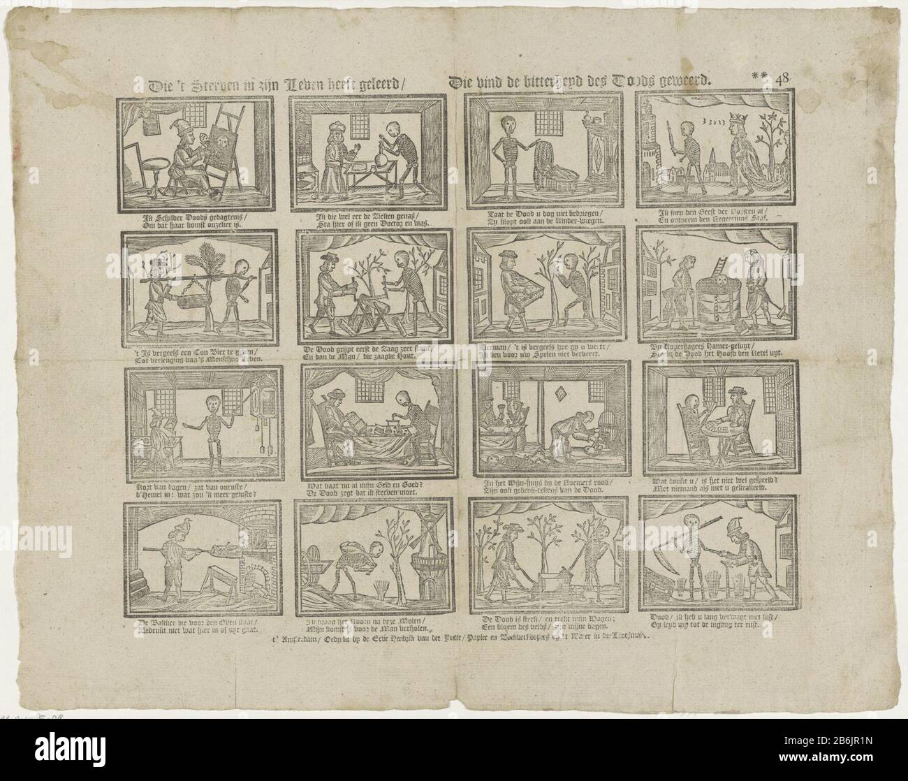 T die has learned in his life which will find the bitterness of death  barred (title object) Leaf with 16 performances of emblemata surrounding  the death. Under each image a two-line verse.