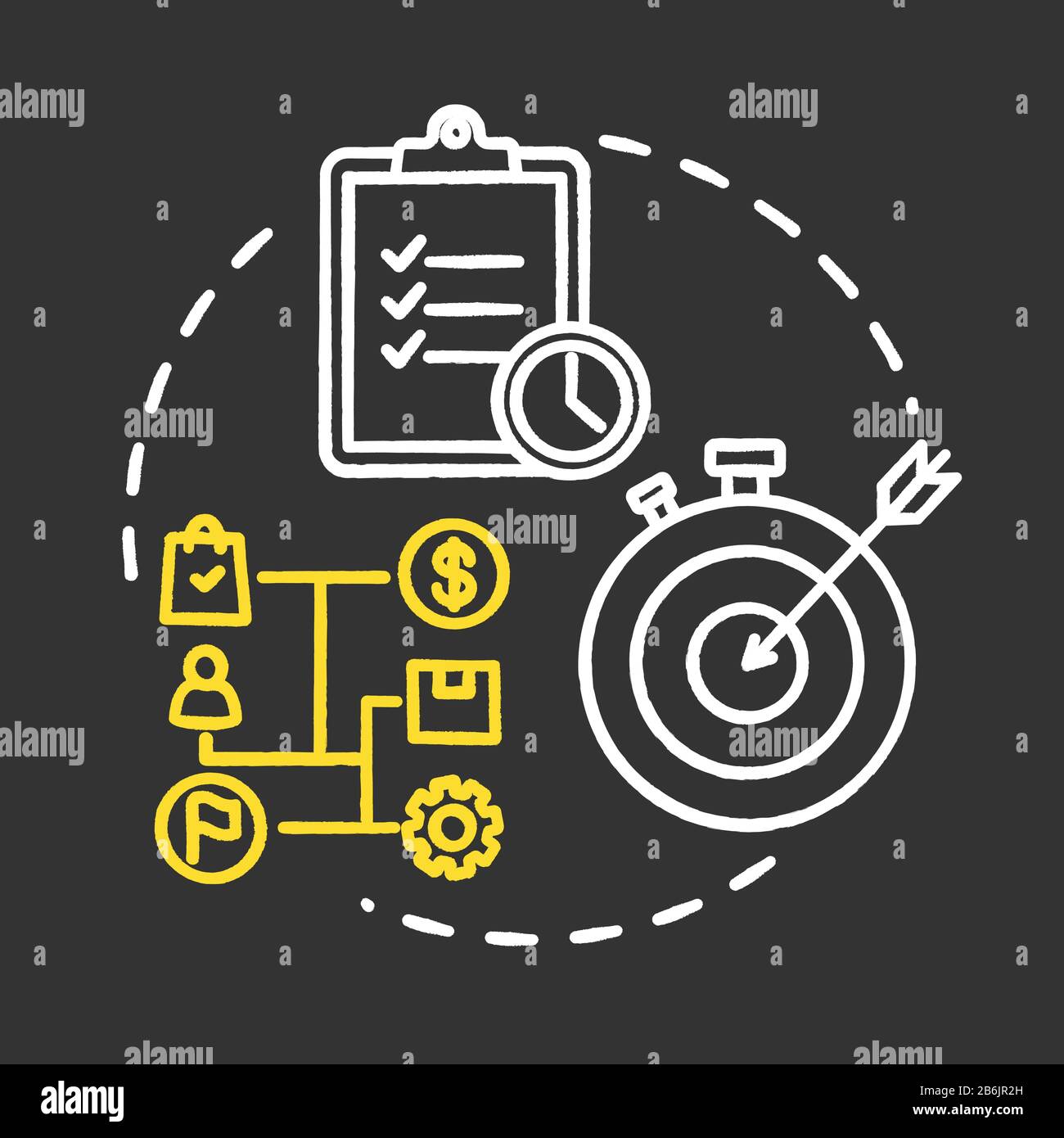 Shortterm goals chalk RGB color concept icon. Check task. Work target