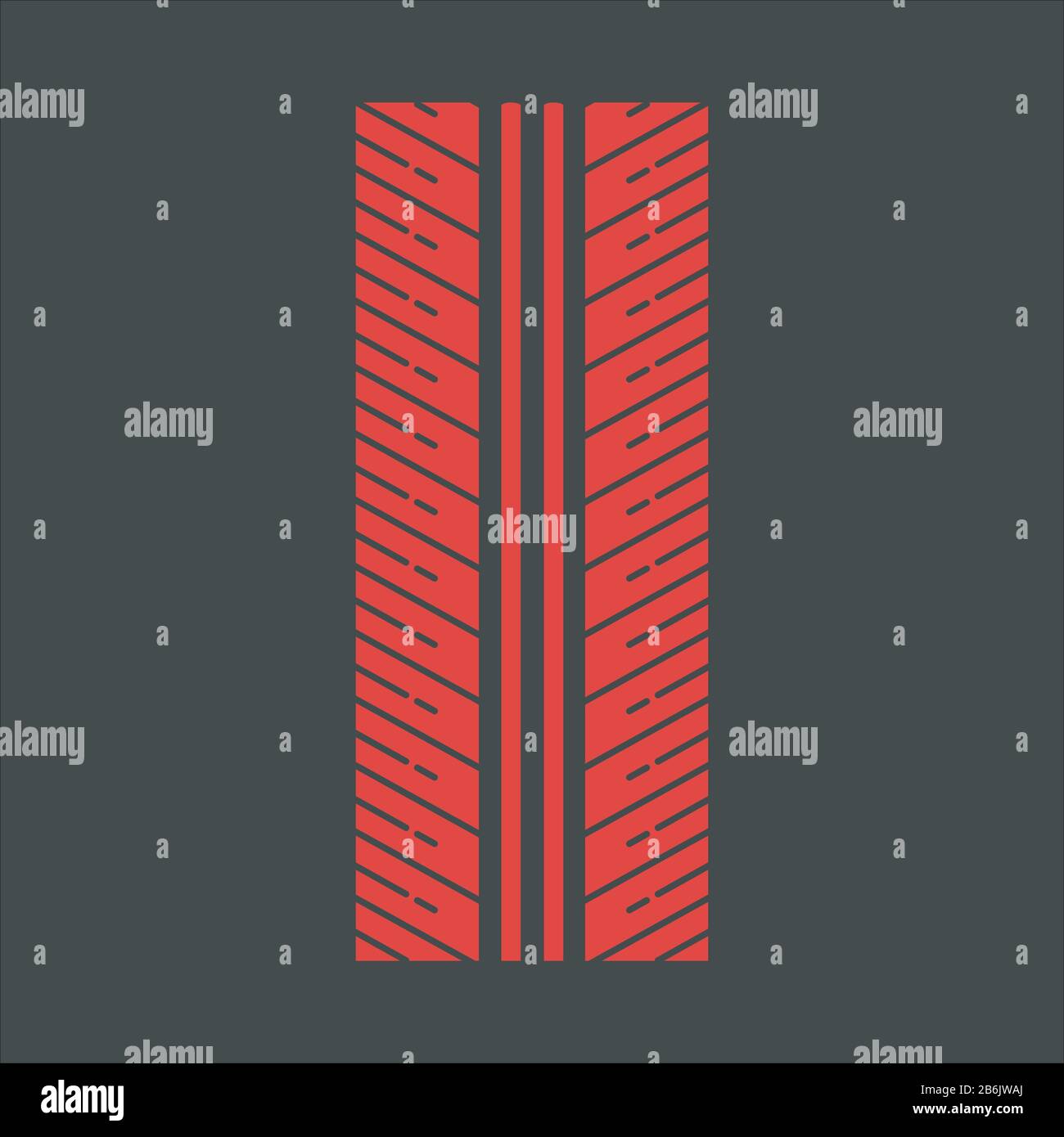 Tire tread red RGB color icon. Detailed automobile, motorcycle tyre