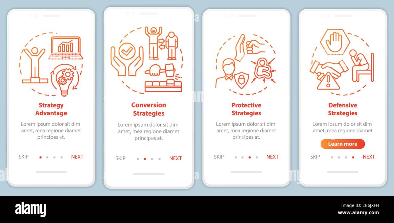 Strategy advantage onboarding mobile app page screen with concepts ...