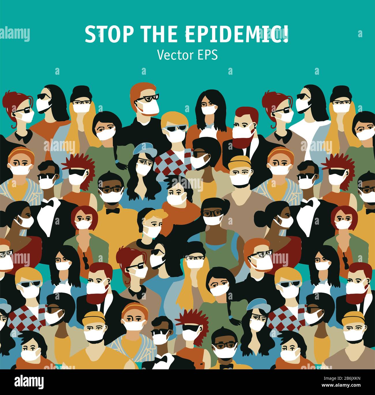 Stop epidemic virus people in medical masks crowd and sky Stock Vector