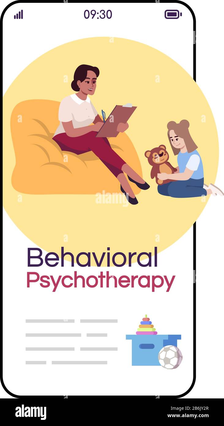Behavioral psychotherapy cartoon smartphone vector app screen. Child