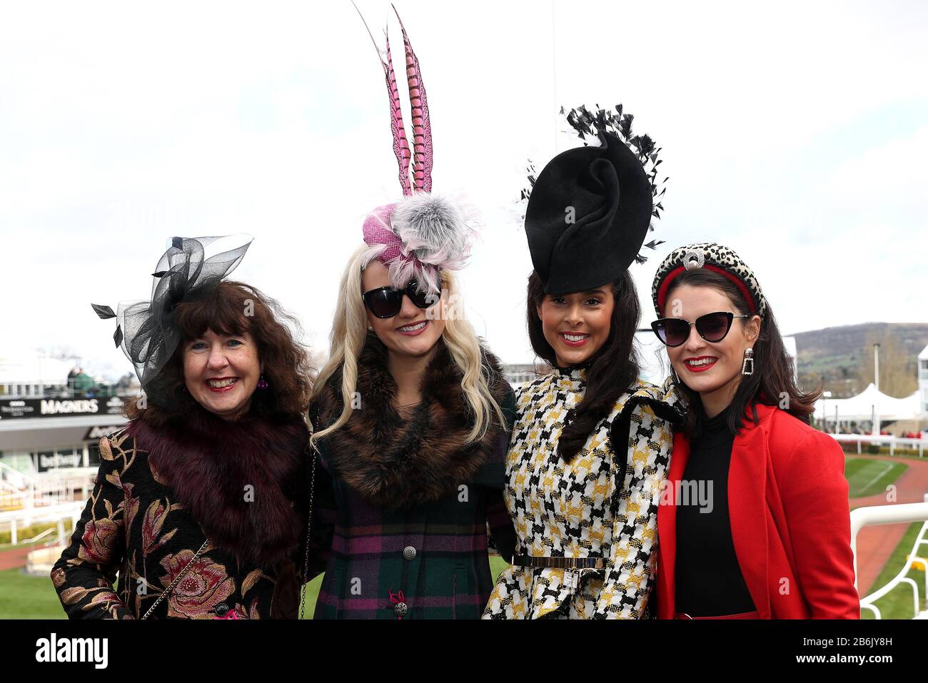 Sonia Smith, Sophie Lydia-Perkins, Charlotte Blenkinsopp and Amy Brown during day two of the Cheltenham Festival at Cheltenham Racecourse. Stock Photo