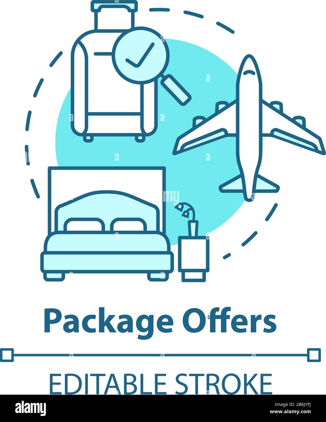 Package offers concept icon. Cost effective, all inclusive tour idea thin  line illustration. Transportation and accommodation included. Vector Stock  Vector Image & Art - Alamy