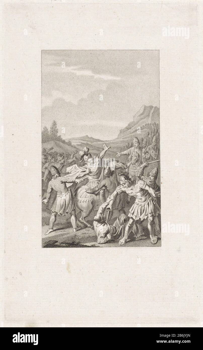 Dood van Marcus Crassus Pomaxaethres, a Parthian soldier, Crassus killed trying to flee on horseback. Octavius lights a hostler down and is at the same time themselves from the rear by the enemy aangevallen. Manufacturer : print maker: Ludwig Gottlieb Portman In drawing: Jacobus Buys Place manufacture: Amsterdam Date: 1800 Physical characteristics: stippelets and etching; proofing material: paper Technique: stippelets / etching dimensions: plate edge: H 217 mm × W 133 mmToelichtingDefinitieve state of this print used as an illustration in: Stuart, Martinus. Roman histories, Volume XVI, p. 29 Stock Photo