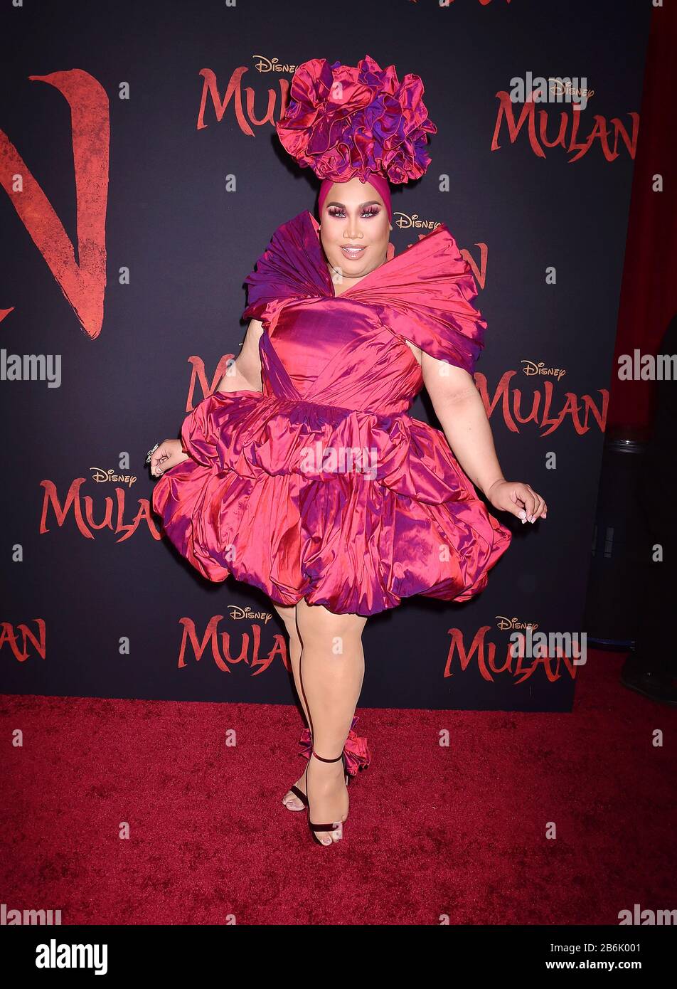 HOLLYWOOD, CA - MARCH 09: PatrickStarrr attends the premiere of Disney's 'Mulan' at the El Capitan Theatre on March 09, 2020 in Hollywood, California. Stock Photo