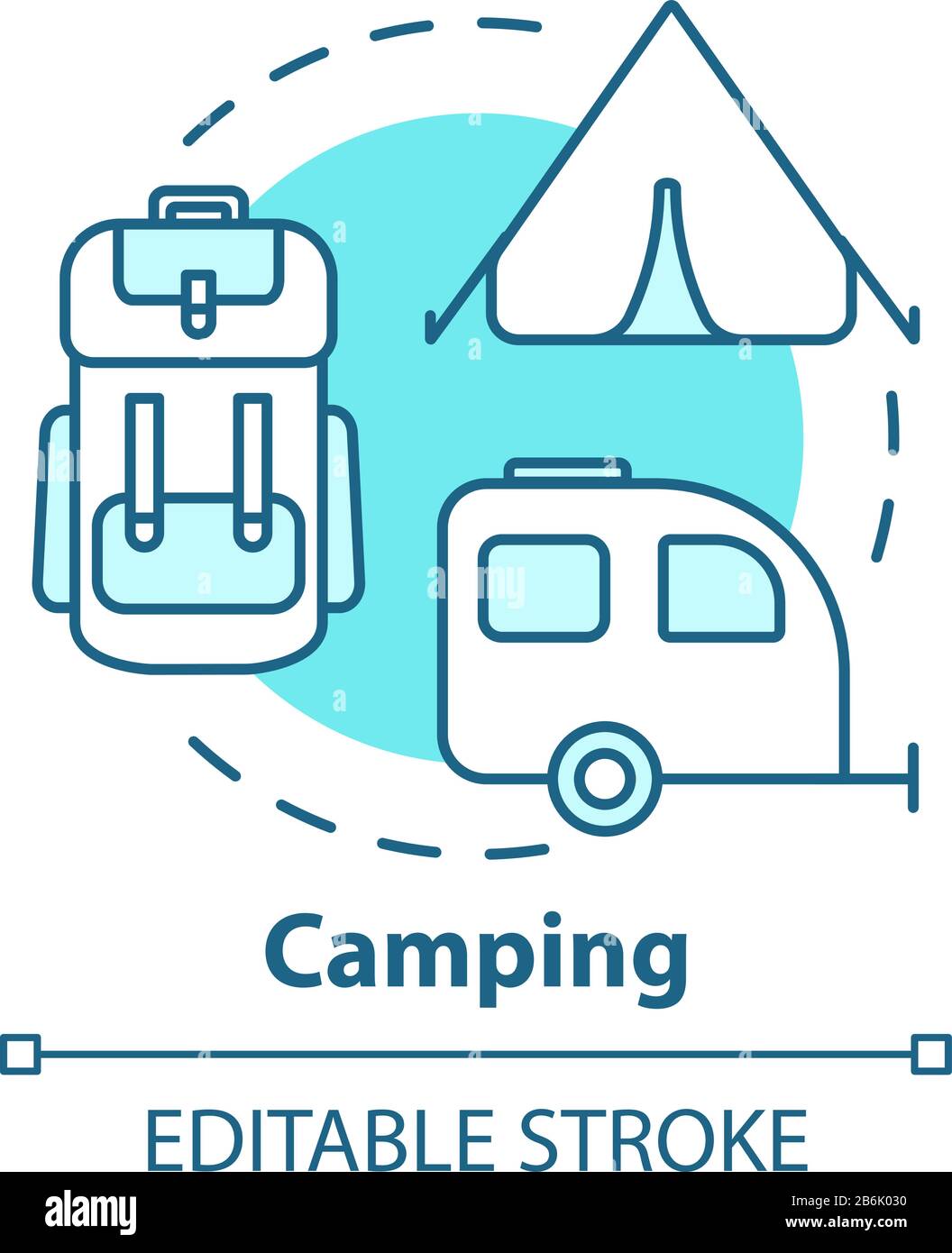 Camping concept icon. Outdoor recreation, backpacking, hiking idea thin ...