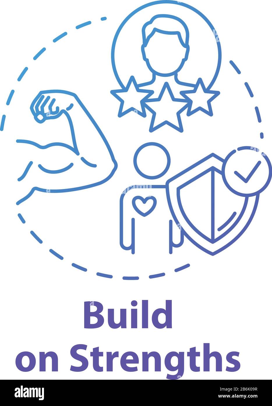 Build on strengths concept icon. Setting priority. SWOT strategy. Premium membership for gym. Self-development idea thin line illustration. Vector Stock Vector