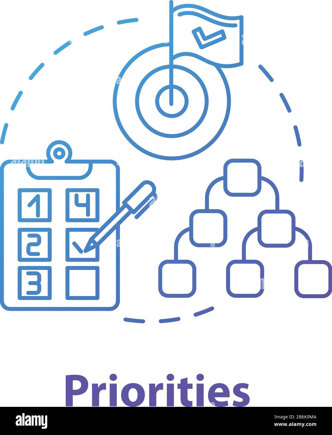 Priorities concept icon. Urgent project. Self-building and development. Taking on opportunities. Goal setting idea thin line illustration. Vector Stock Vector
