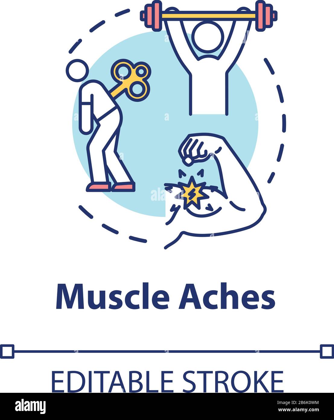 Muscle aches concept icon. Physical strain. Arm inflammation. Hurt from