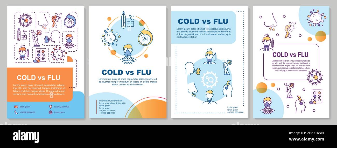 Cold vs flu brochure template. Respiratory disease symptoms. Flyer Cold vs flu brochure template. Respiratory disease symptoms. Flyer